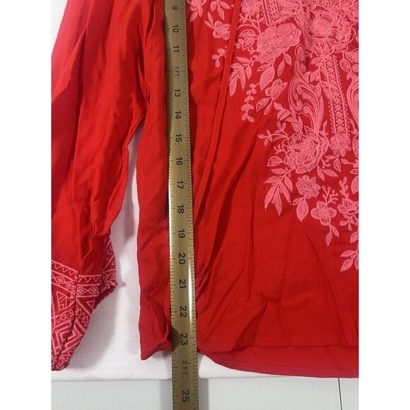 SAVANNA JANE Boho Floral Embroidered Tasseled Long-Sleeve Blouse Size S - Picture 5 of 8